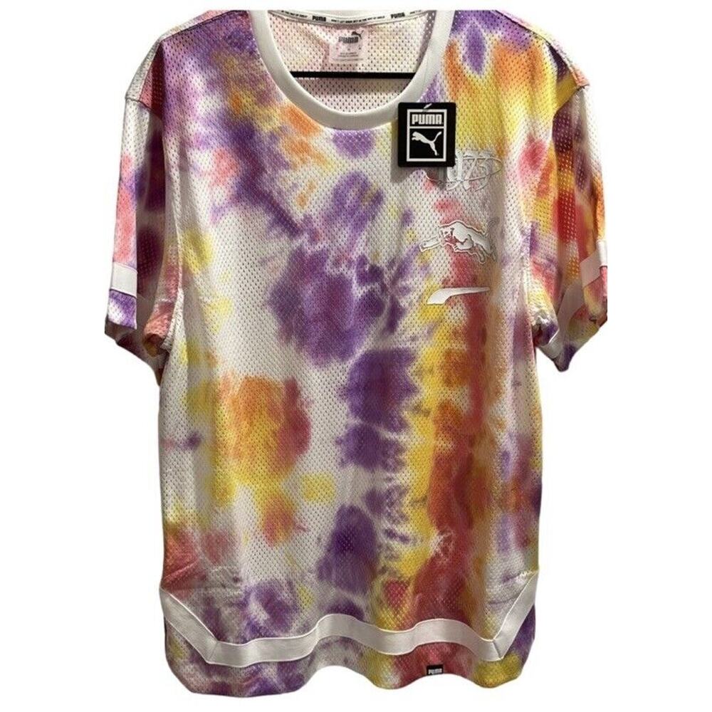 Puma Summer League Tie Dye Red Men's Basketball Breathable Shirt Sz Med New‎
